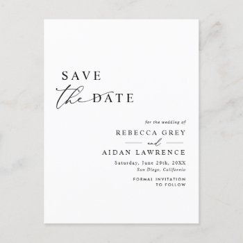 Modern Minimalist Black And White Save The Date Postcard by PeachBloome at Zazzle