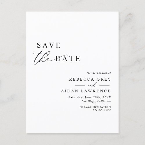 Modern Minimalist Black and White Save the Date Postcard