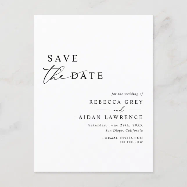 Modern Minimalist Black and White Save the Date Postcard | Zazzle