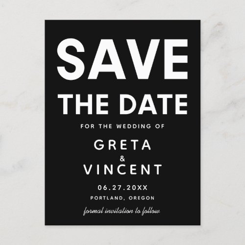 Modern minimalist Black and white Save The Date Postcard