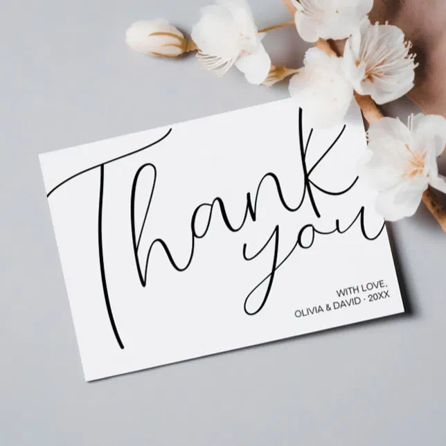 Modern Minimalist Black and White Script Thank You Card | Zazzle