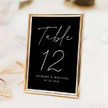 Modern Minimalist Black and White Script Wedding Table Number<br><div class="desc">Simple, modern wedding table number cards featuring "Table" displayed in a handwritten white script with a black background (or a color of your choosing). To order the black and white table cards: add your name, wedding date, and table number. Each number needs to be added to your cart individually. After...</div>