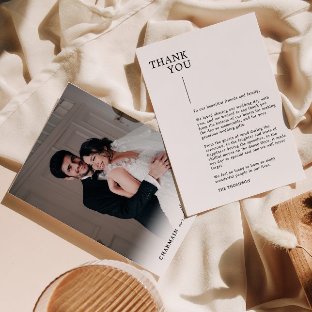 Modern Minimalist Black and White Script Wedding Thank You Card (Creator Uploaded)