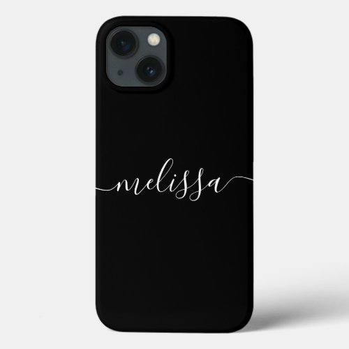 Modern Minimalist Black and White Signature Script iPhone 13 Case