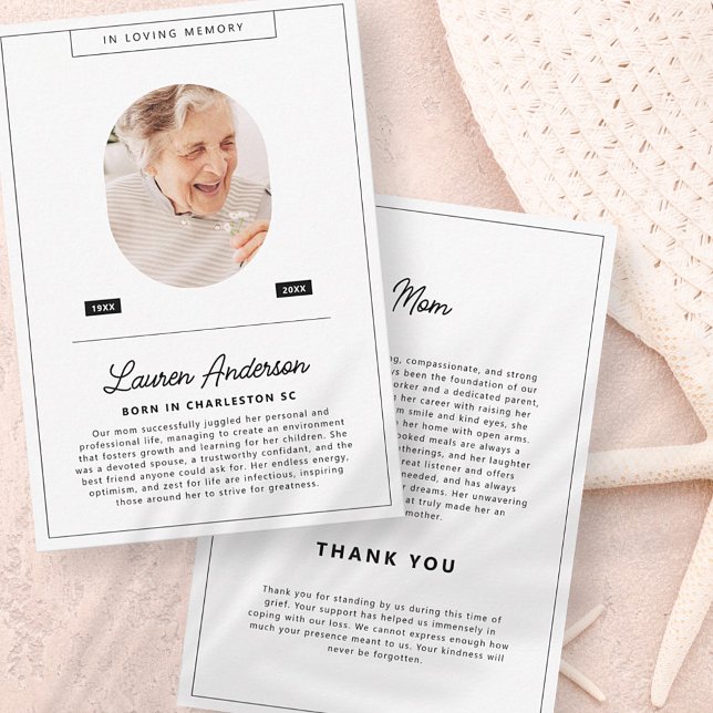 Modern Minimalist Black and White Simple Funeral Thank You Card (Creator Uploaded)