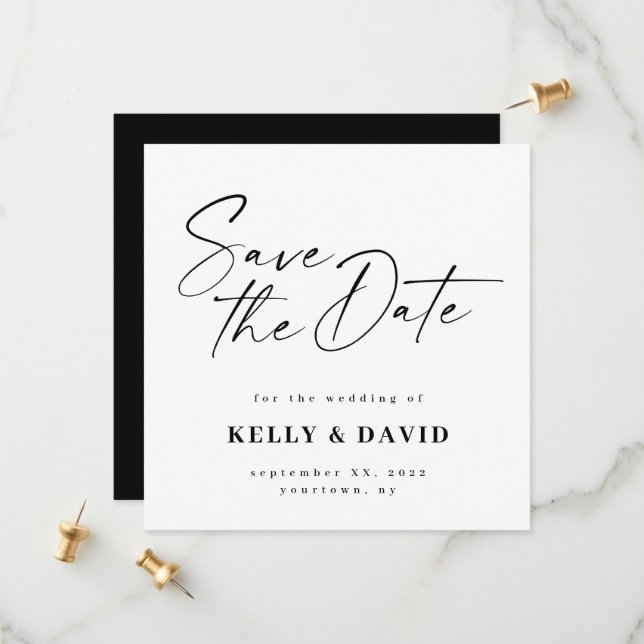 Modern Minimalist Black and White Simple Save The Date (Front/Back In Situ)