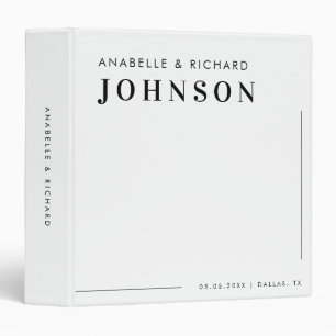 Modern Minimalist Black and White Simple Wedding 3 Ring Binder