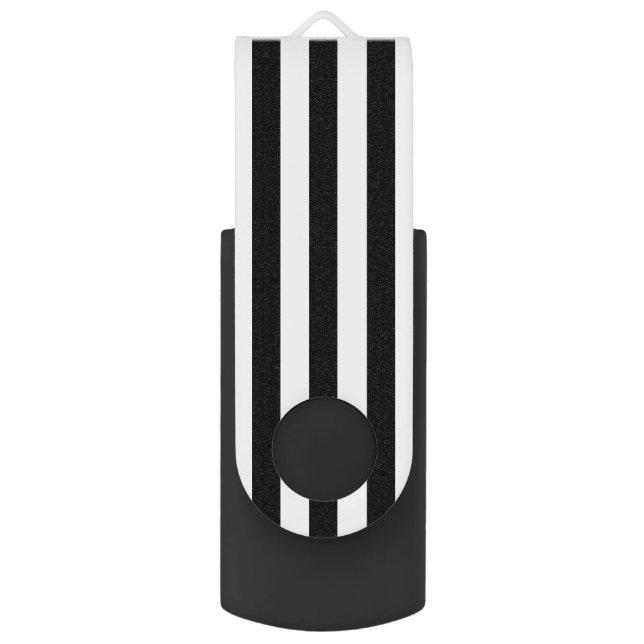 Modern Minimalist Black and White Stripes Flash Drive (Back (Vertical))