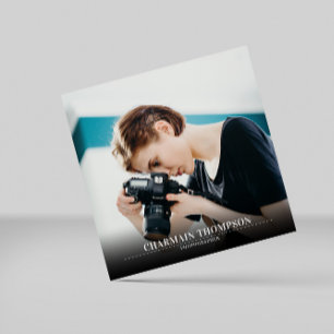 Modern Minimalist Black and white Text Photo Square Business Card