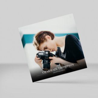 Modern Minimalist Black and white Text | Photo Square Business Card