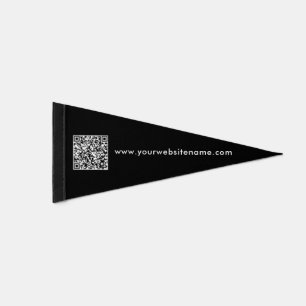 Modern Minimalist Black And White Website QR Code Pennant Flag