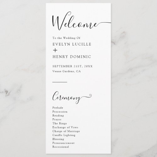 Modern Minimalist Black and White Wedding Ceremony Program