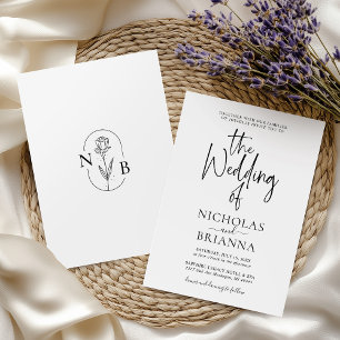 Modern Minimalist Black and White Wedding Classic Invitation