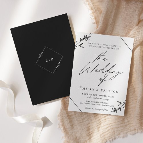 Modern Minimalist Black and White Wedding Classic  Invitation