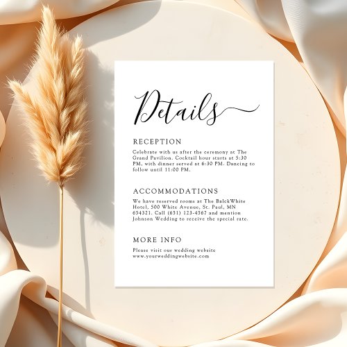 Modern Minimalist Black and White Wedding Details Enclosure Card