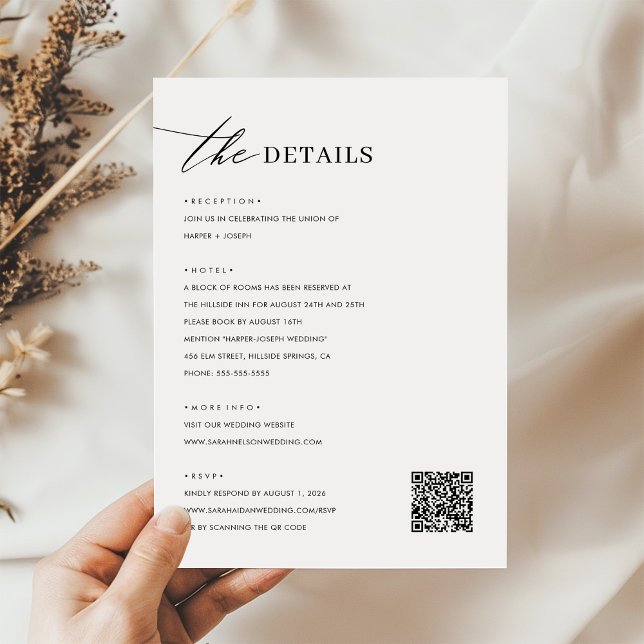  Modern Minimalist Black and White Wedding Details Enclosure Card (Creator Uploaded)