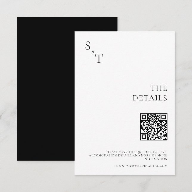 Modern Minimalist Black and White Wedding Enclosure Card (Front/Back)