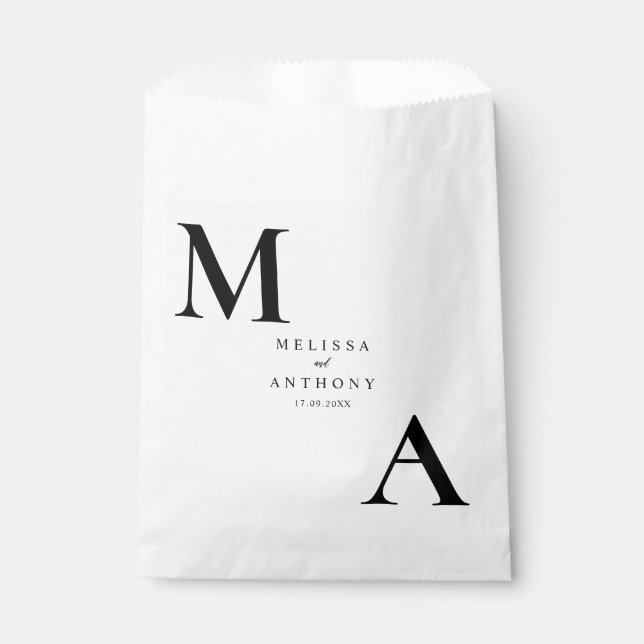 Modern Minimalist Black and White Wedding Favor Bag (Front)