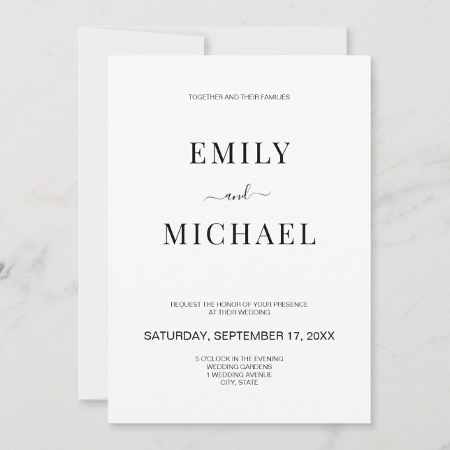 Modern Minimalist Black and White Wedding Invitation (Front)