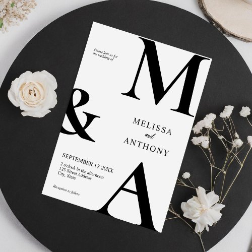 Modern Minimalist Black and White Wedding Invitation