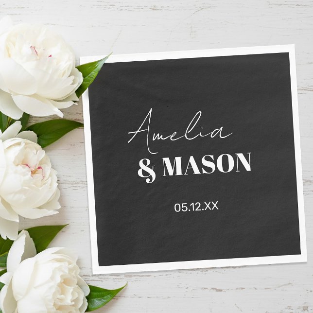 Modern Minimalist Black and White Wedding Napkins (Modern Minimalist Black and White Wedding Napkins)