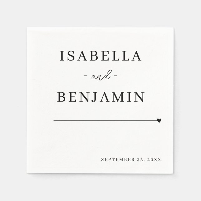 Modern Minimalist Black and White Wedding Paper Napkins (Front)