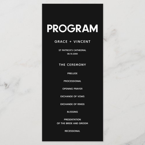 Modern minimalist Black and white wedding Program