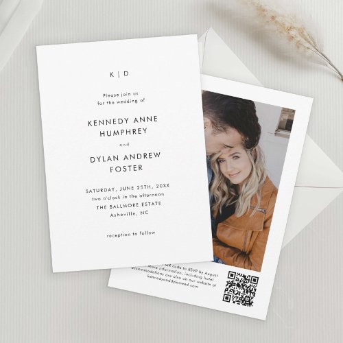 Modern Minimalist Black and White Wedding QR code Invitation