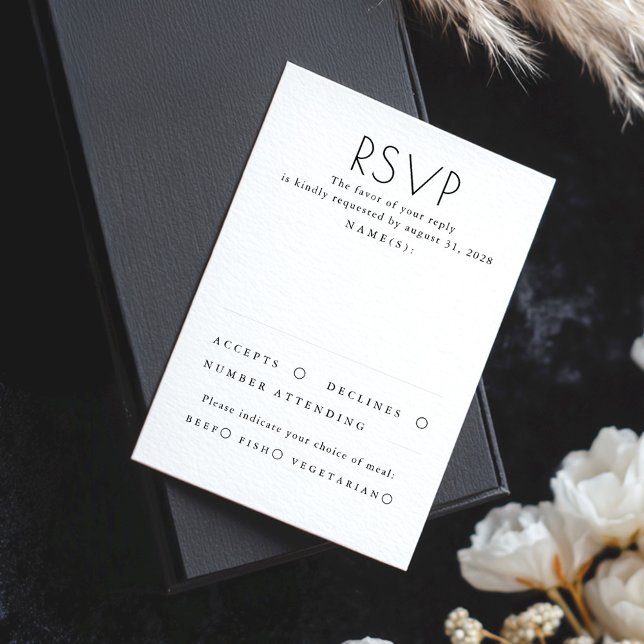 Modern Minimalist Black and White Wedding RSVP (Black and White Minimalist Wedding RSVP Cards)