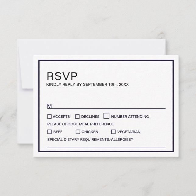 Modern Minimalist Black and White Wedding RSVP Card (Front)