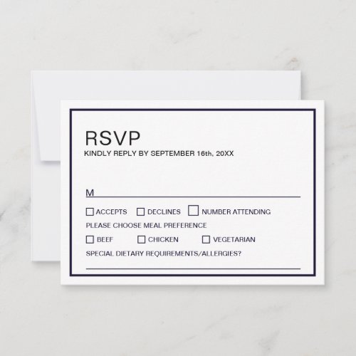 Modern Minimalist Black and White Wedding RSVP Card