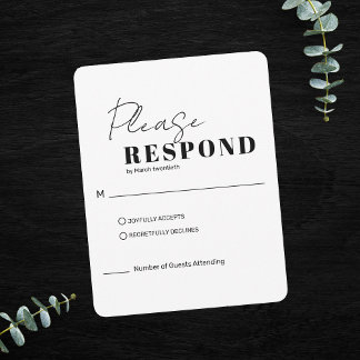 Modern Minimalist Black and White Wedding RSVP Card