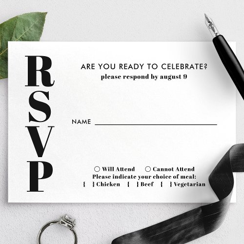 Modern Minimalist Black And White Wedding Rsvp Card