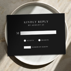 Modern Minimalist Black and White Wedding RSVP Card