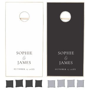Modern Minimalist Black and White Wedding Script Cornhole Set