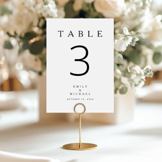 Modern Minimalist Black And White Wedding Table Number
