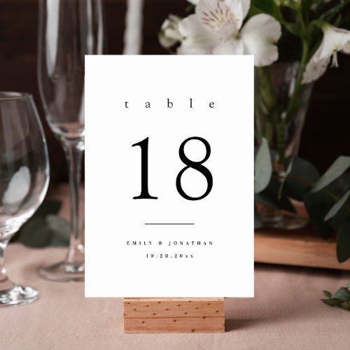 Modern Minimalist Black and White Wedding Table Number
