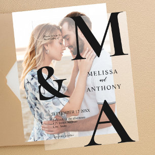 Modern Minimalist Black and White Wedding Vellum Invitations