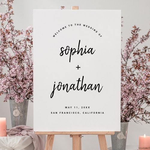 Modern Minimalist Black and White Wedding Welcome Foam Board