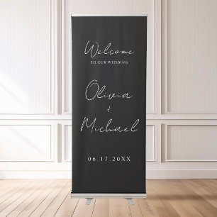 Modern Minimalist Black and White Wedding Welcome Retractable Banner
