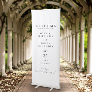 Modern Minimalist Black and White Wedding Welcome Retractable Banner