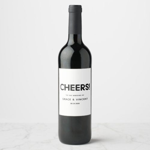 Modern minimalist Black and white wedding Wine Label