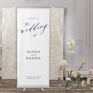 Modern minimalist black and white welcome wedding retractable banner