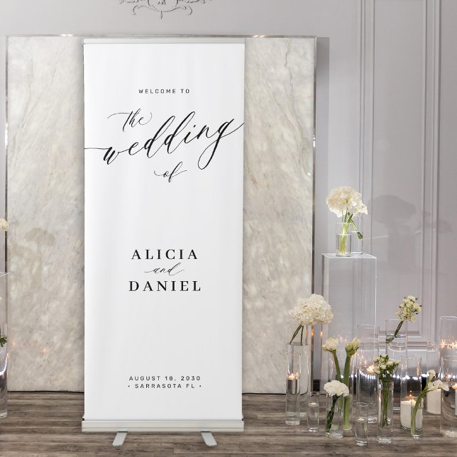 Modern minimalist black and white welcome wedding retractable banner (Creator Uploaded)