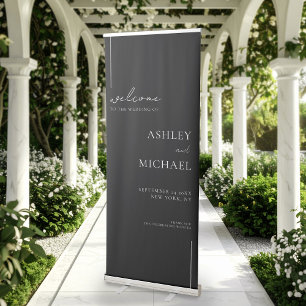 Modern Minimalist Black and White Welcome Wedding Retractable Banner