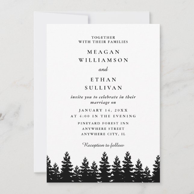 Modern Minimalist Black and White Winter Wedding  Invitation (Front)