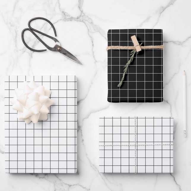 Modern Minimalist Black And White Wrapping Paper Sheets (Front)