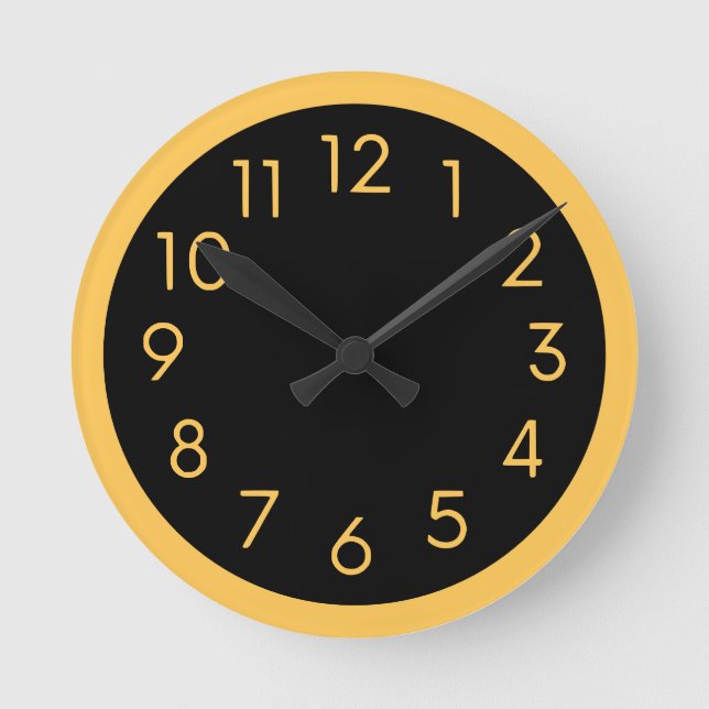 Modern Minimalist Black And Yellow Kitchen Round Clock (Front)