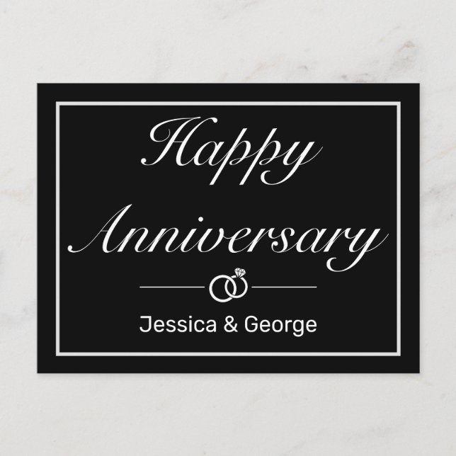 Modern Minimalist Black Anniversary Greeting Announcement Postcard (Front)