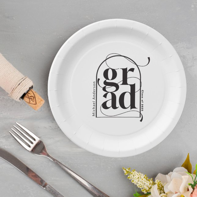 Modern Minimalist Black Arch Bold Graduation Paper Plates (Creator Uploaded)